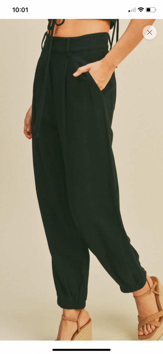 Black Cargo pants for women with elastic ankles