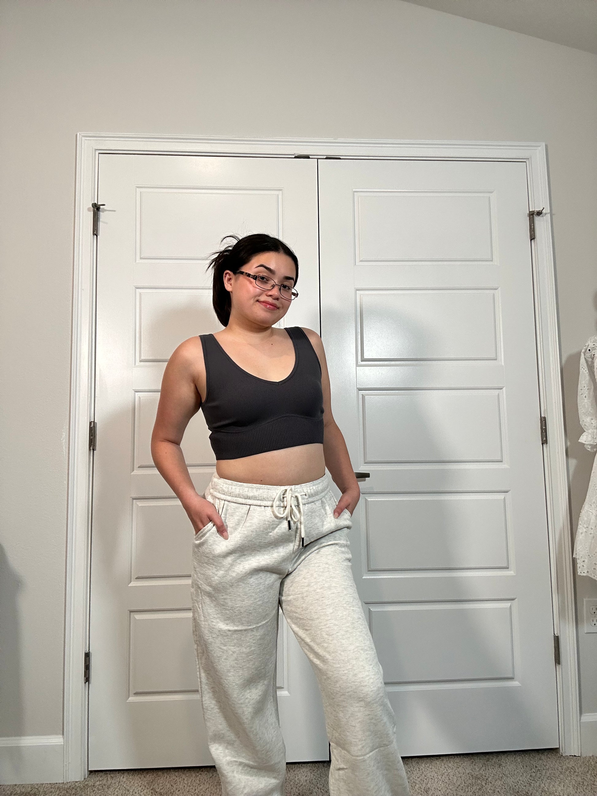 Off white thermal jogger lounge pants with draw string waist