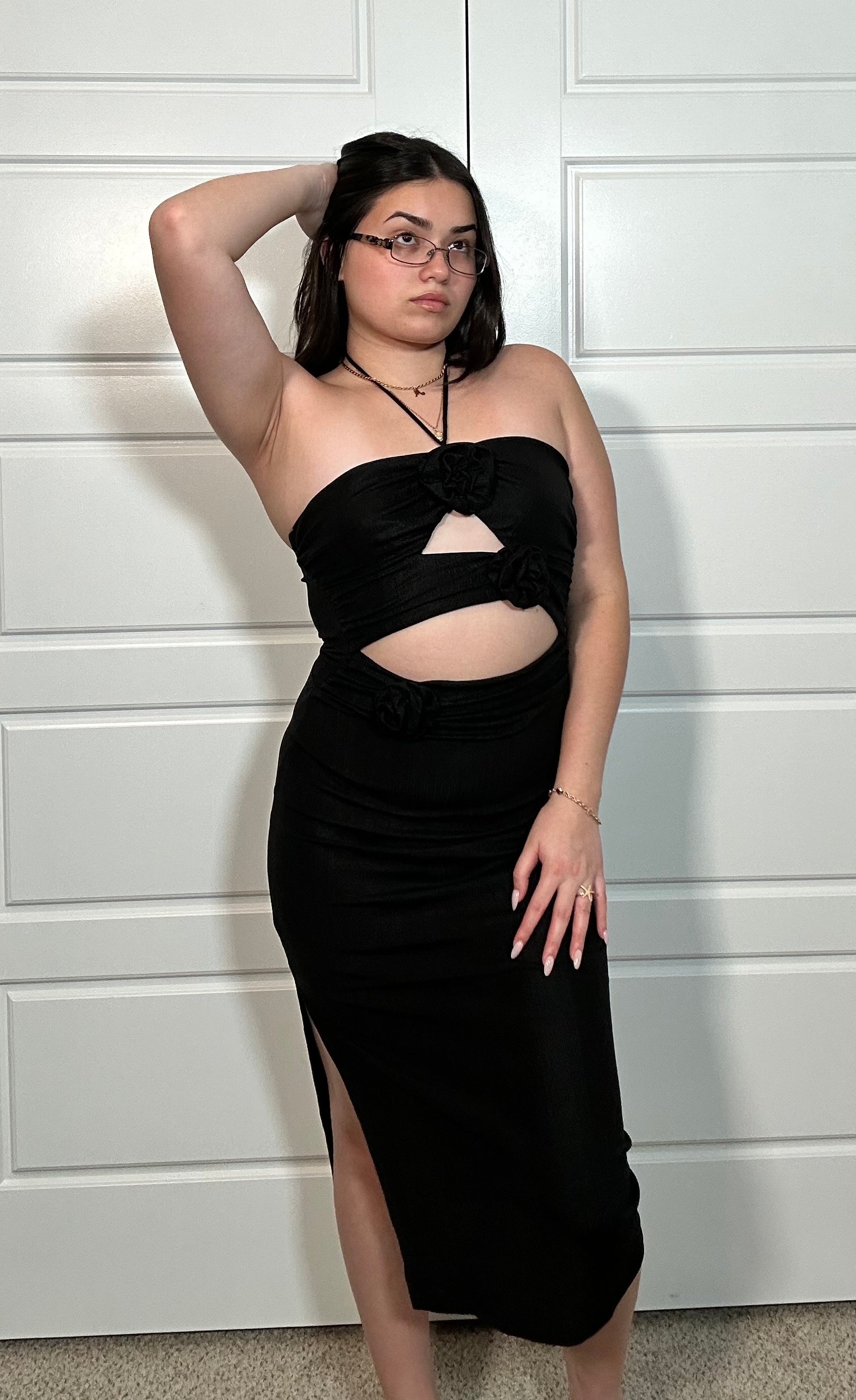 Floral Cut Out Dress Small / Black