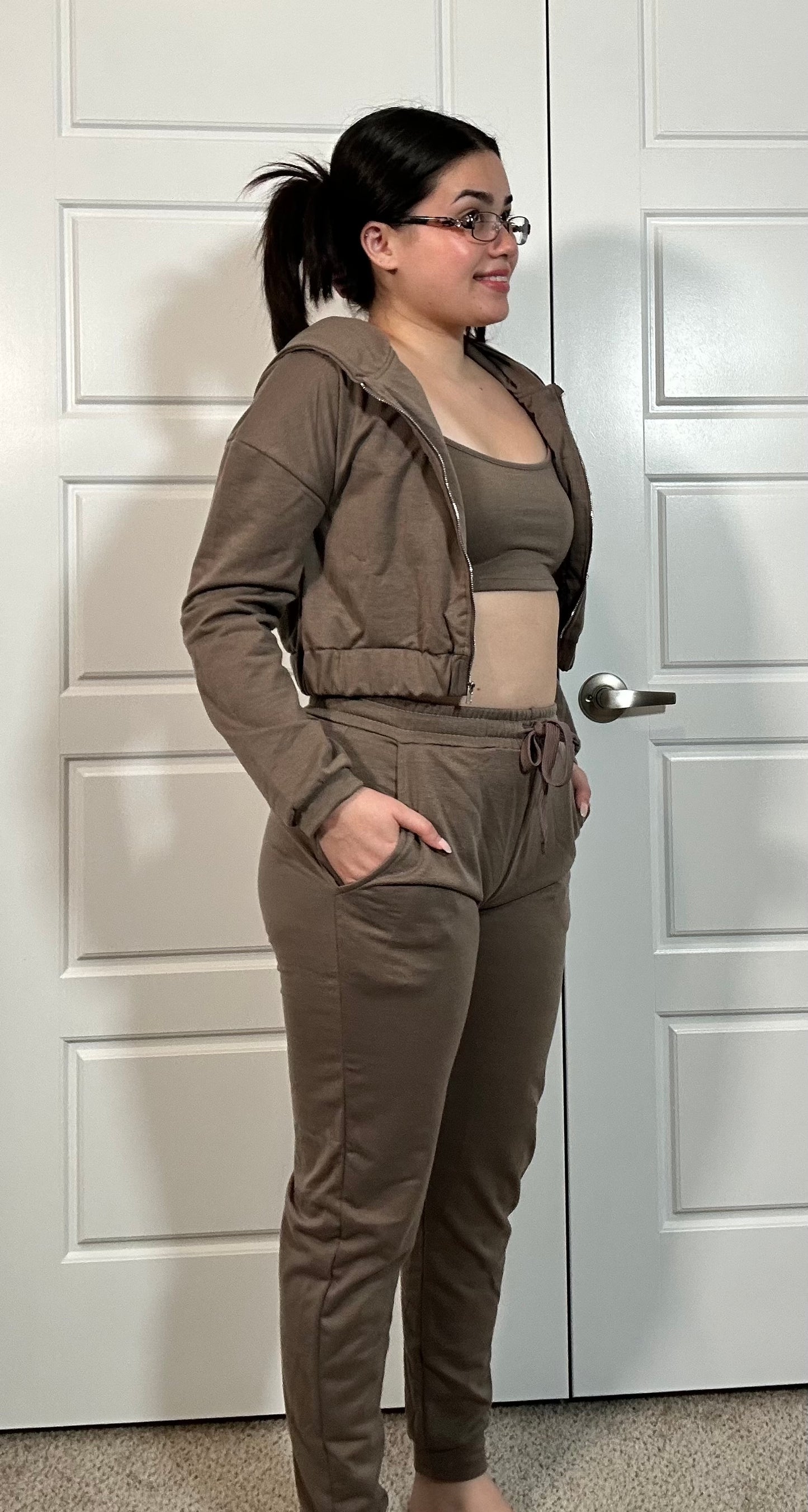 2 pc french terry cropped cami with zip up jacket