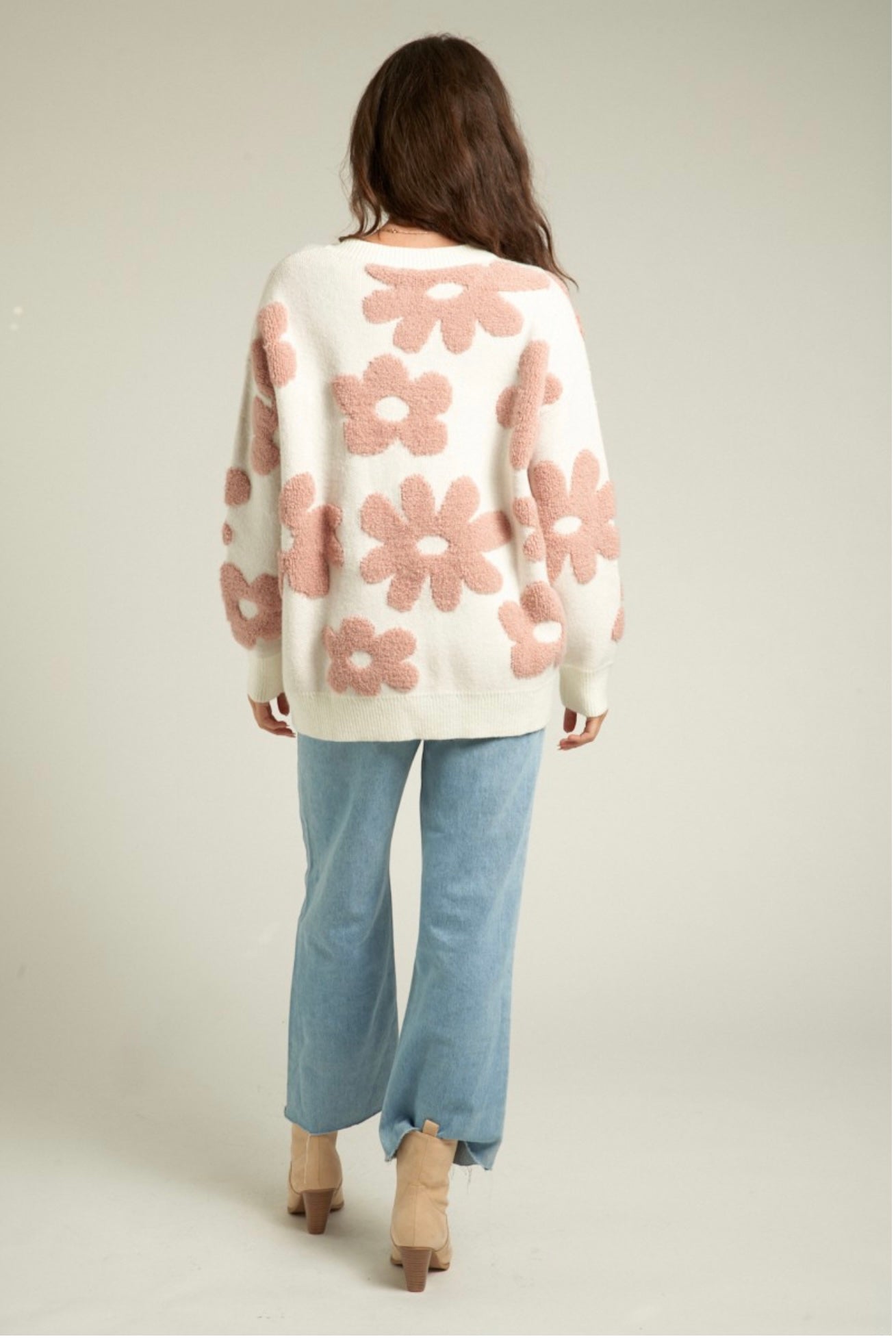 Flower jacquard knit sweater
