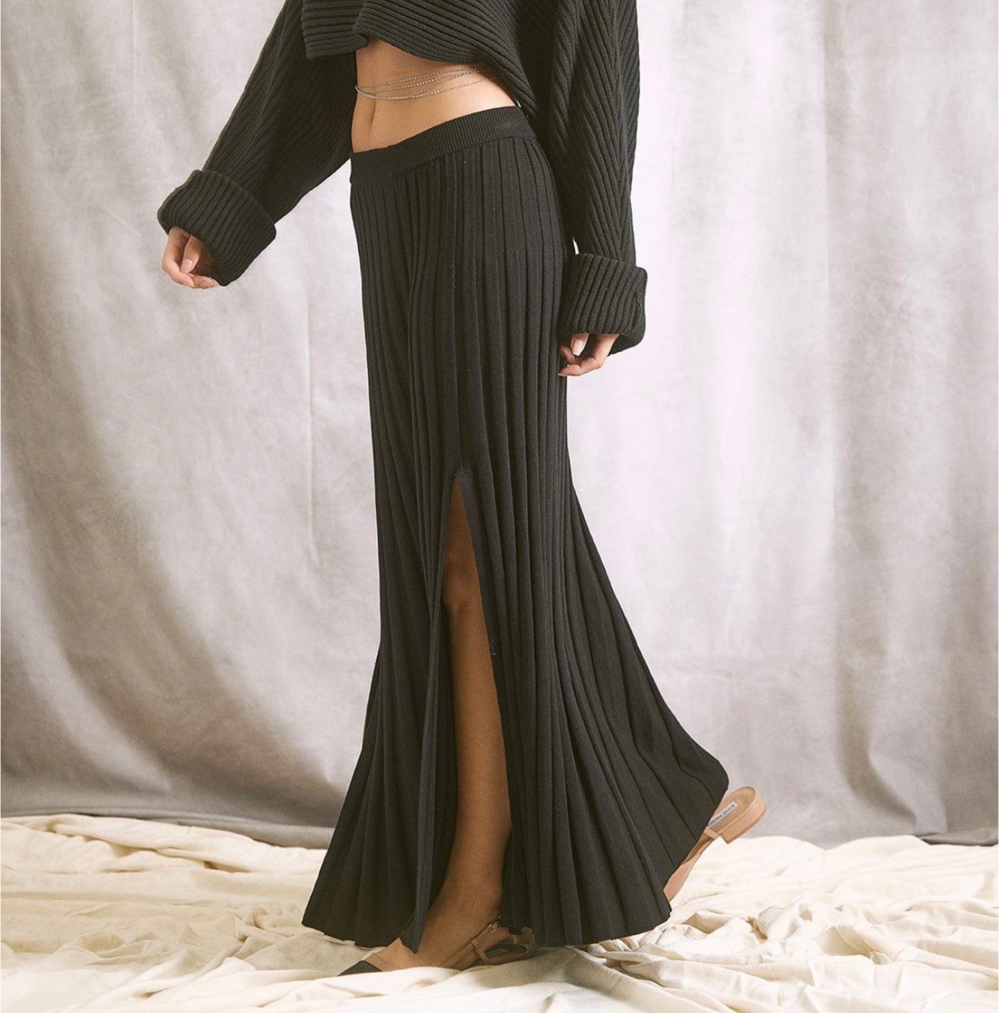 Ribbed A-Line Maxi Skirt