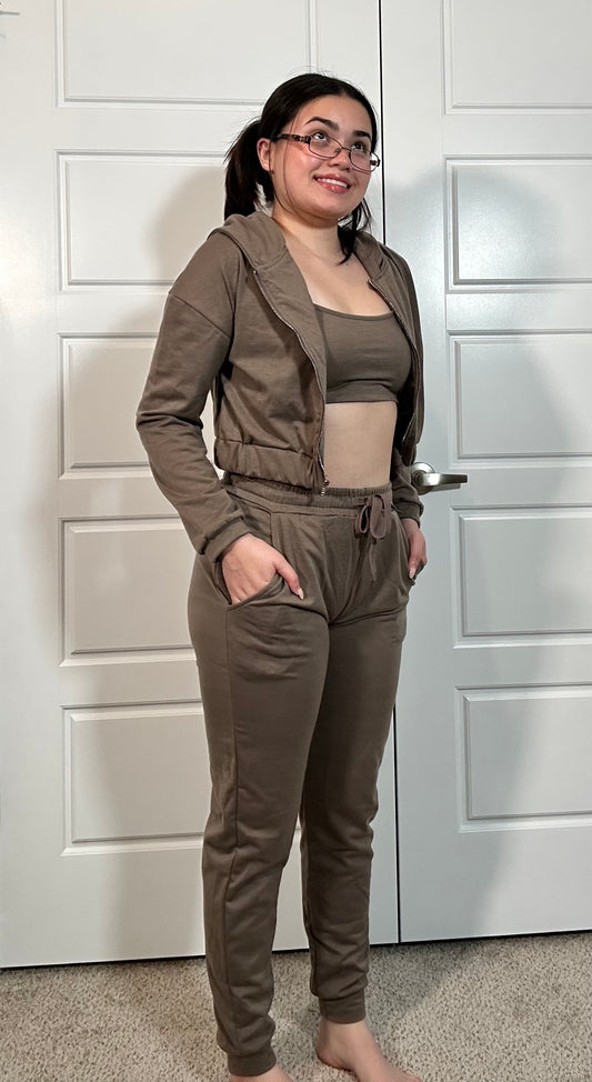 2 pc french terry cropped cami with zip up jacket