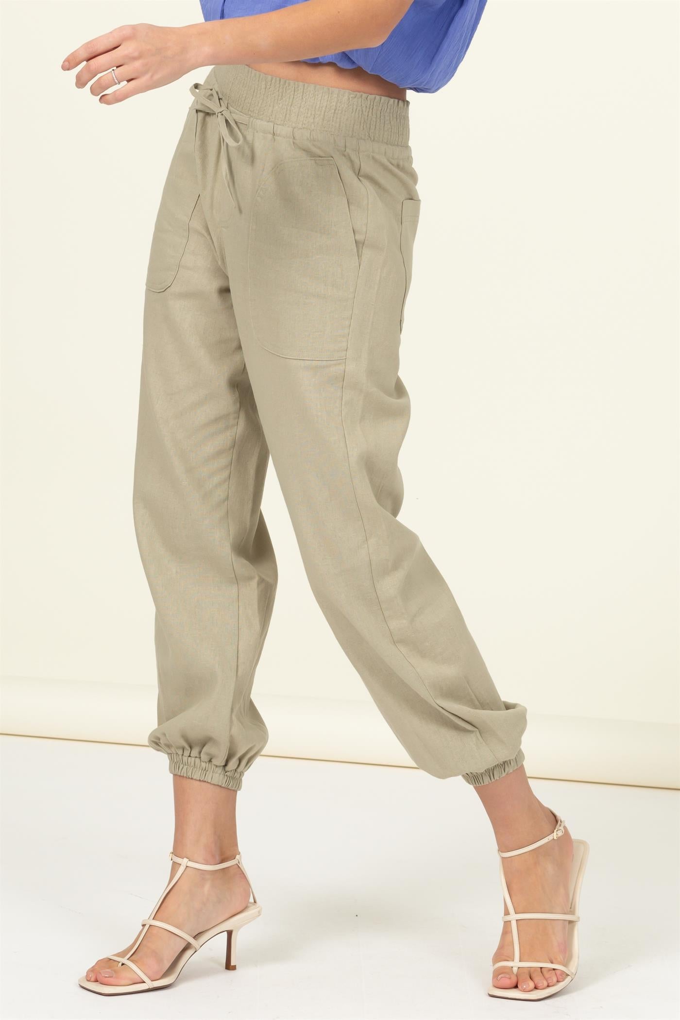 High waisted linen blend pants