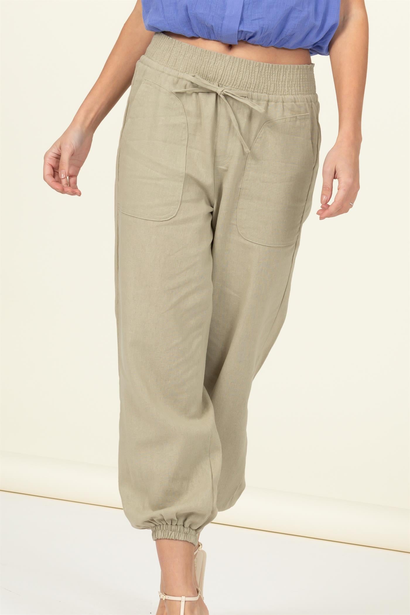 High waisted linen blend pants