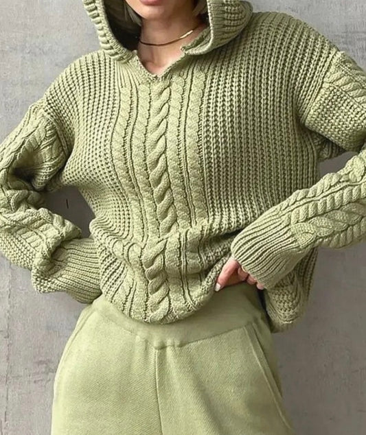 Chunky Cable Knitted Hooded Sweater