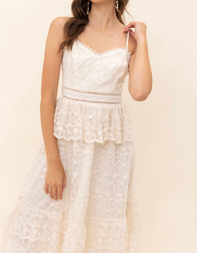 Lace Trim Floral Chiffon Dress Small / Cream Lace Trim Floral Chiffon Dress Small / Cream