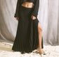 Black A line knit maxi skirt with ribbed detail with leg slit