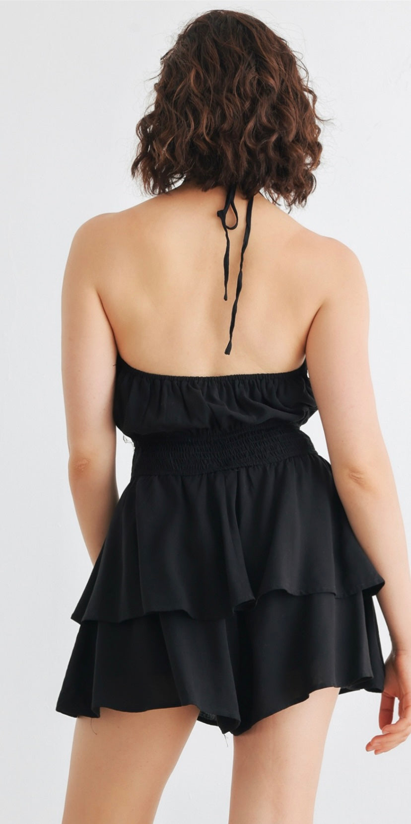 Black flowy romper with halter neck